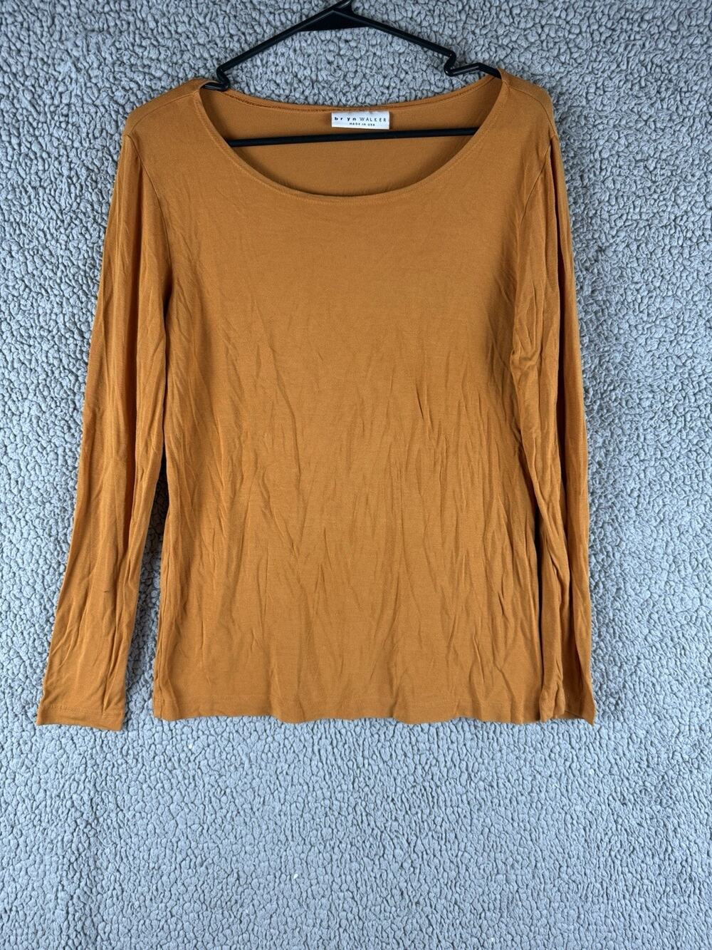 Bryn Walker Micro Modal Top Womens M Orange Long Sleeve Crew Neck Made in USA